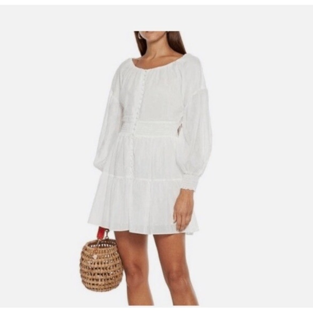 Alice + Olivia Kiara Smocked Long Sleeve Button Front Mini Dress Size 8 Bridal